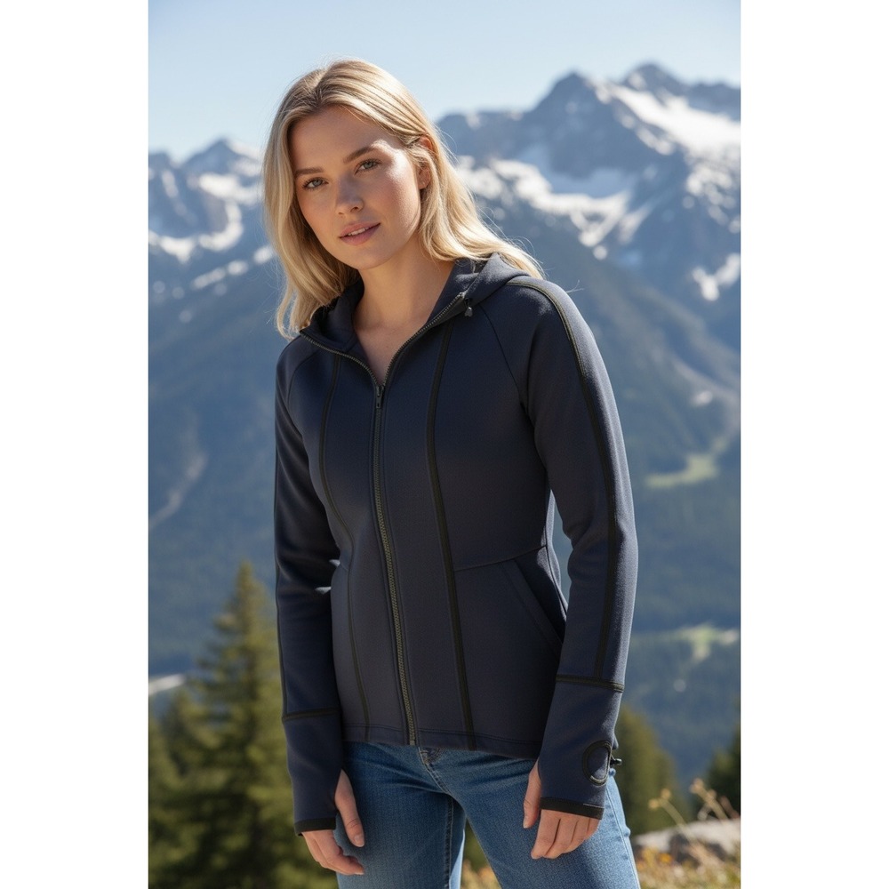 Lorna Jane Uniquely Active Hoodie Jacket Zip Up Thumbholes Dark Blue Size M